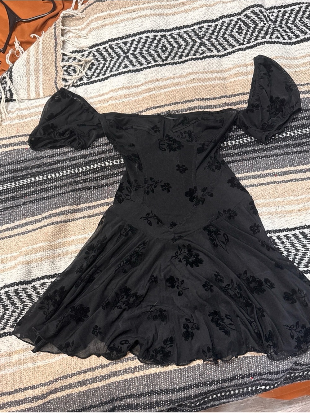Black Floral Off-Shoulder Fit & Flare Dress